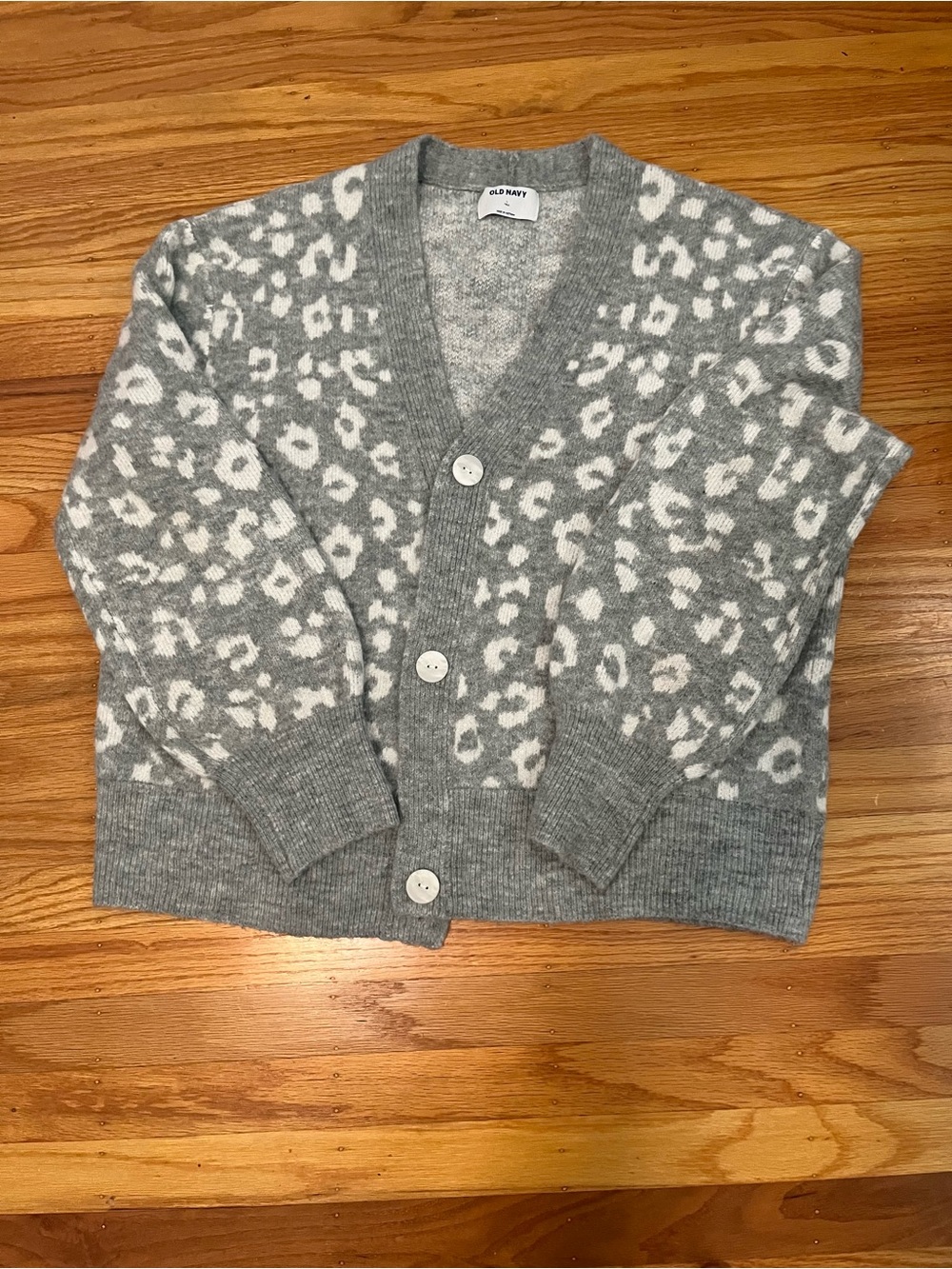 Old Navy Gray and White Leopard Print Button Cardigan